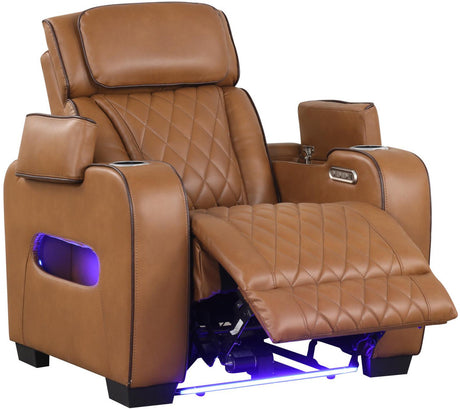 MARVEL Caramel Brown Livingroom with Bluetooth Speakers & LED Lighting