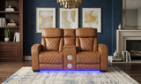 MARVEL Caramel Brown 74" Wide Loveseat with Bluetooth Speakers & LED Lighting