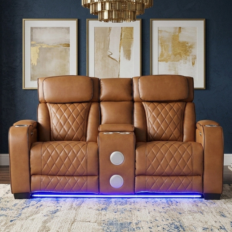 MARVEL Caramel Brown Livingroom with Bluetooth Speakers & LED Lighting