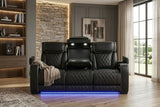MARVEL Black 84" Wide Power Reclining Sofa with LED Lighting