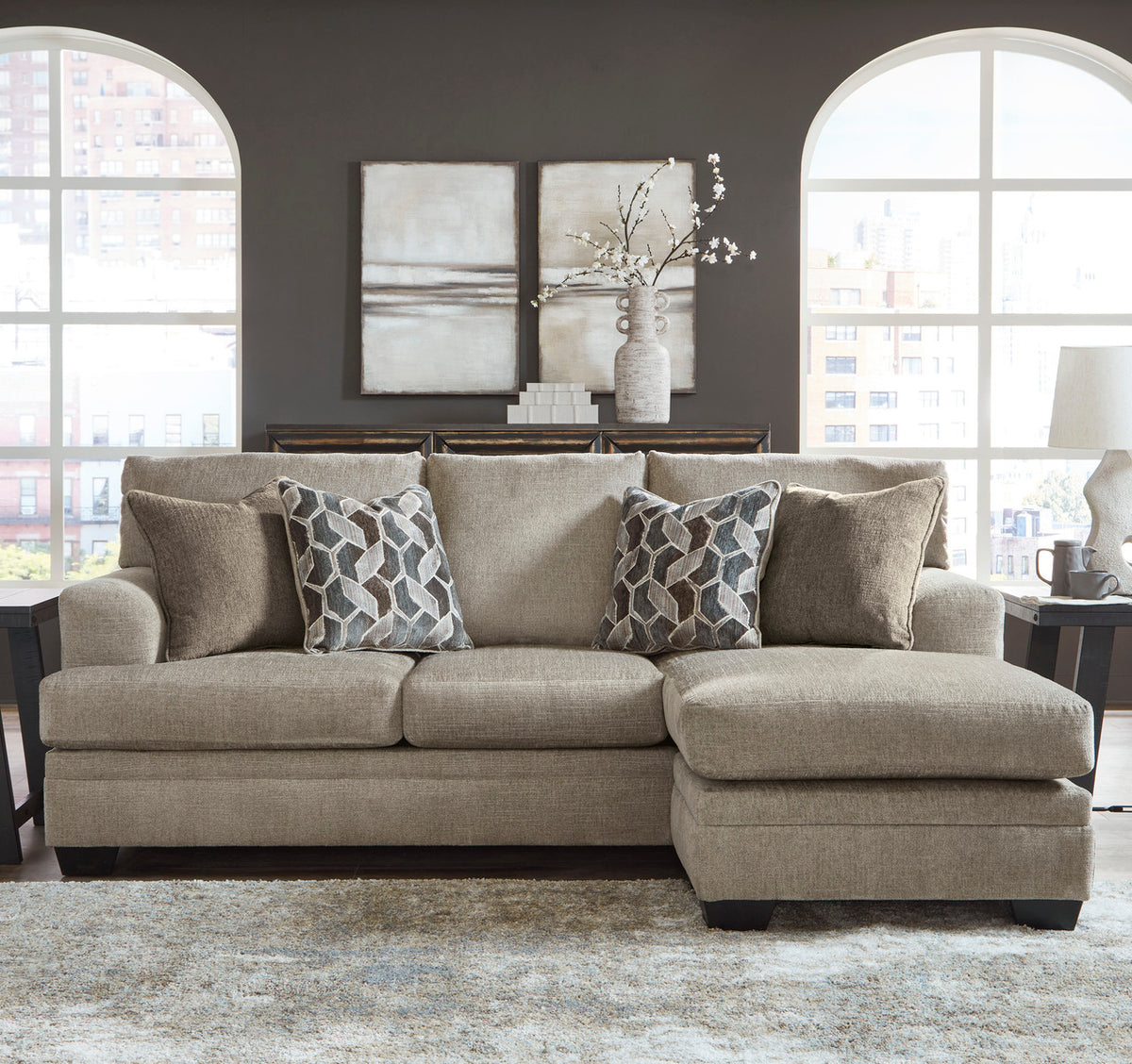 MATHEW Taupe 92" x 62" Reversible Sofa Chaise