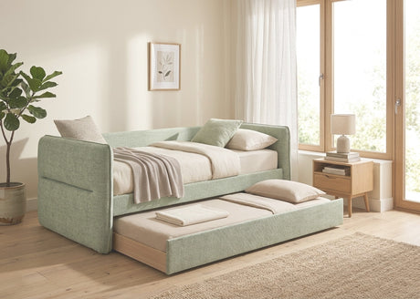 MAURA Light Green Tweed Daybed with Trundle