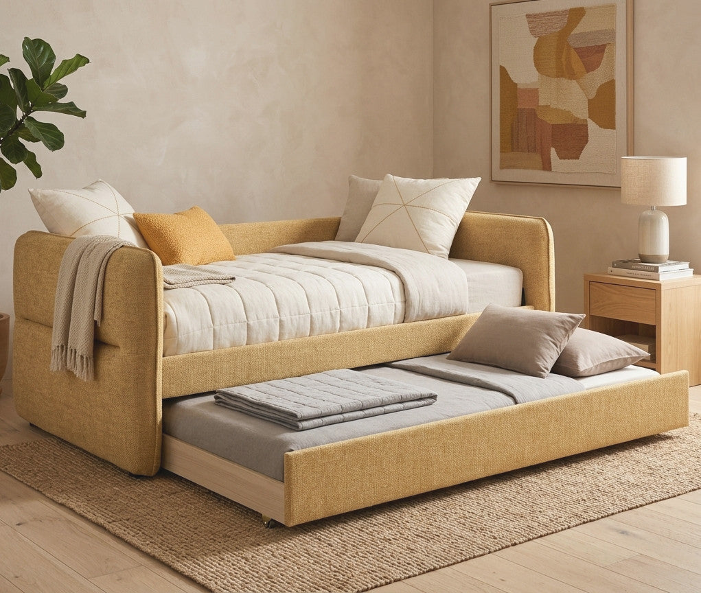 MAURA Gold Tone Tweed Daybed with Trundle