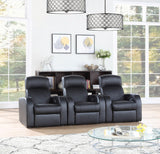 MAXX Black Leather 3 Piece Reclining Theater Seats