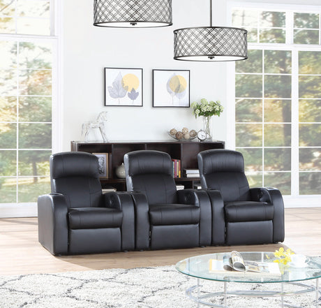 MAXX Black Leather 3 Piece Reclining Theater Seats