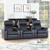 MAXX Black Leather 3 Piece Reclining Theater Seats