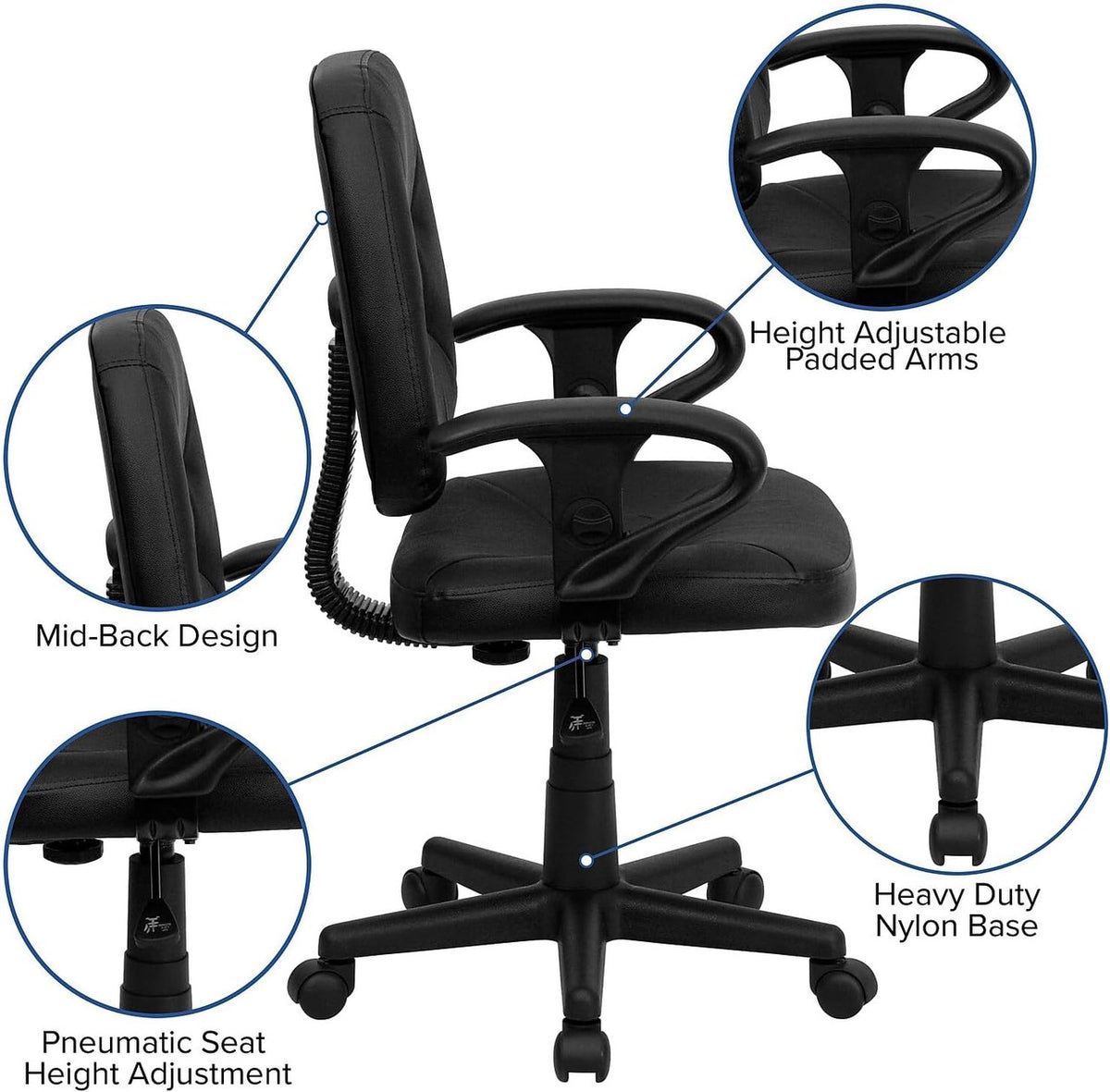 MARCEO Mid-Back Ergonomic 25" Wide Office Chair With Massage