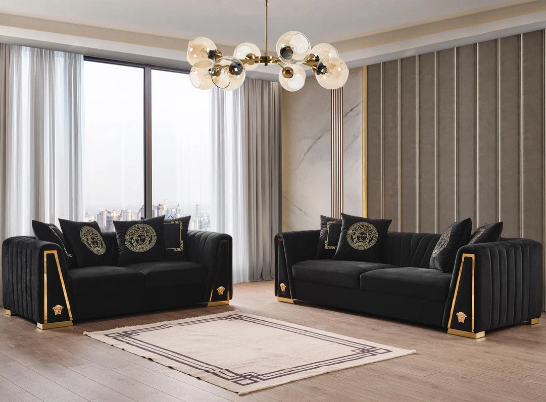 MEDUSA ONE Black Velvet Sofa & Loveseat