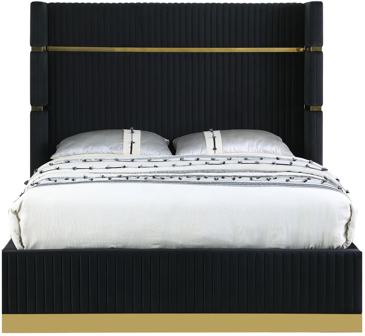MENEFE Black Velvet & Gold 66" Height Platform Bed