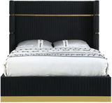 MENEFE Black Velvet & Gold 66" Height Platform Bed