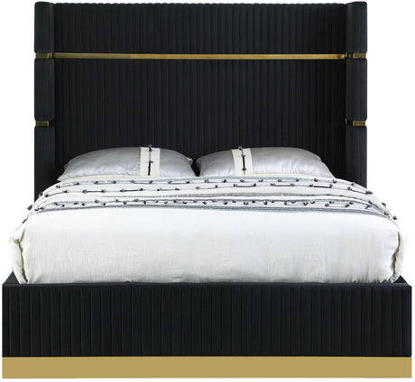 MENEFE Black Velvet & Gold 66" Height Platform Bed