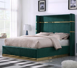 MENEFE Green Velvet & Gold 66" Height Platform Bed