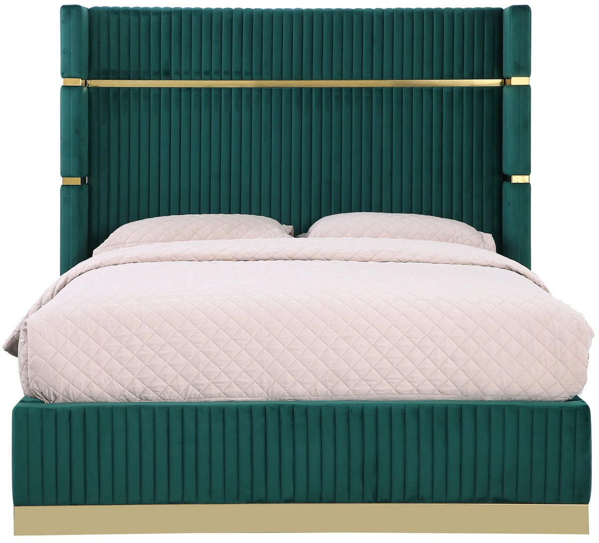 MENEFE Green Velvet & Gold 66" Height Platform Bed