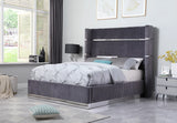 MENEFE Gray Velvet & Chrome 66" Height Platform Bed