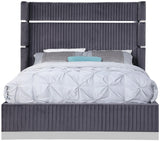 MENEFE Gray Velvet & Chrome 66" Height Platform Bed