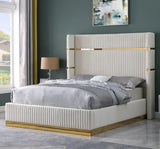 MENEFE Cream Velvet & Gold 66" Height Platform Bed