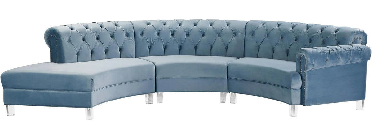MERKA Light Blue Velvet 140" Wide Curved Sectional