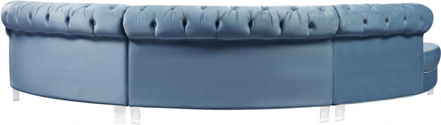 MERKA Light Blue Velvet 140" Wide Curved Sectional