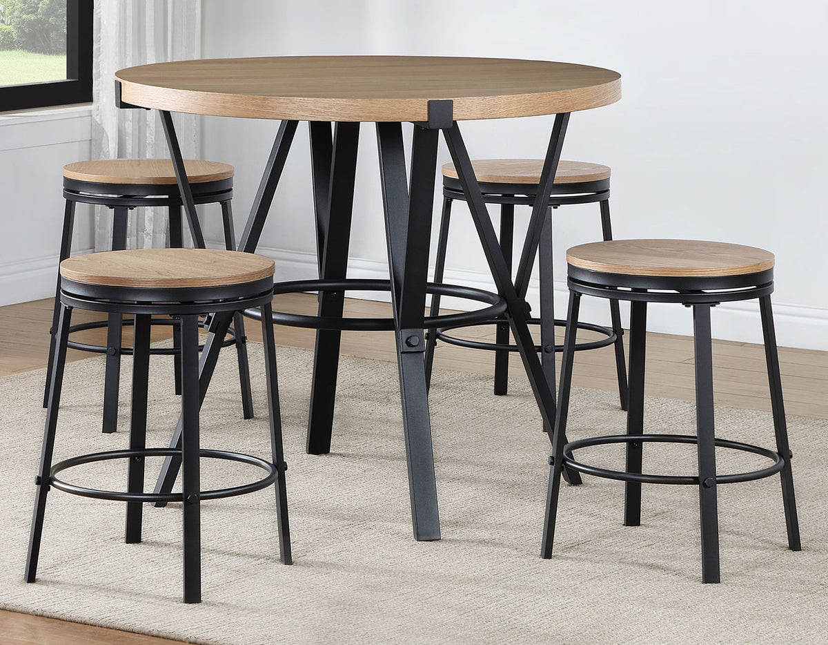 MERZI Black & Brown 5 Piece Counter Height Set
