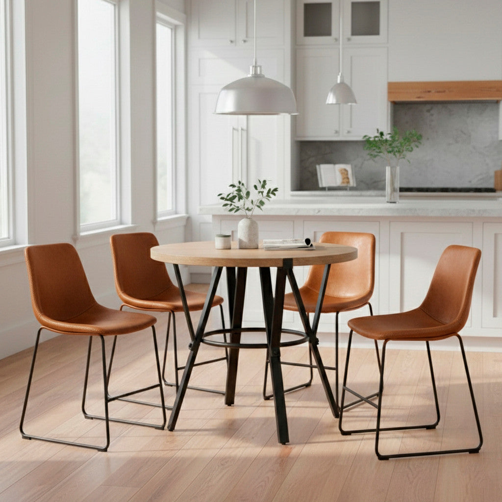 MERZI Black & Brown 5 Piece Counter Height Set with CAZIO Brown Chairs
