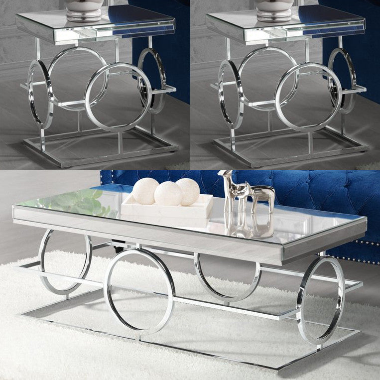 MICHELLE Mirrored 3 Piece Table Set