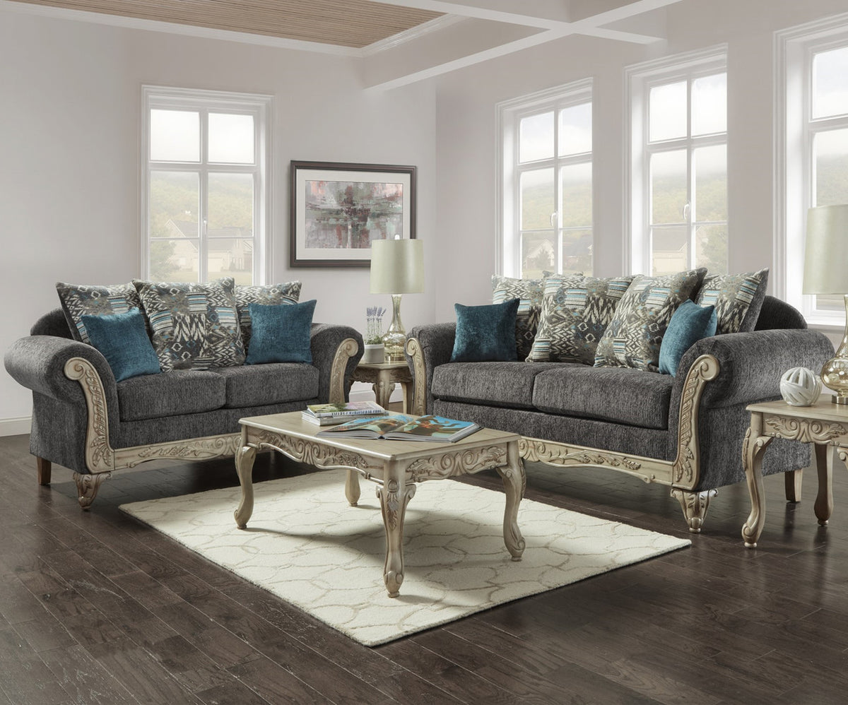MIRAY Gray & Turquoise Sofa & Loveseat