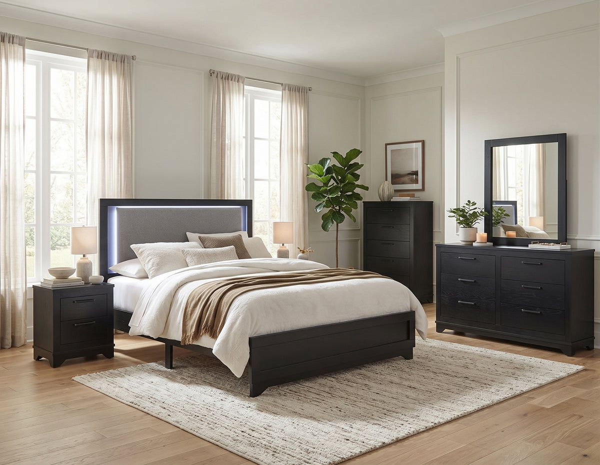 MISTIQ Black Bedroom Set with LED Lights
