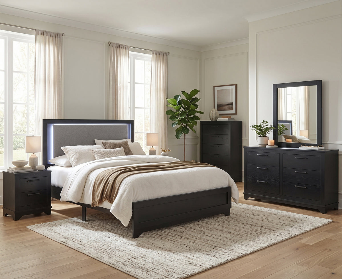 MISTIQ Black Bedroom Set with LED Lights