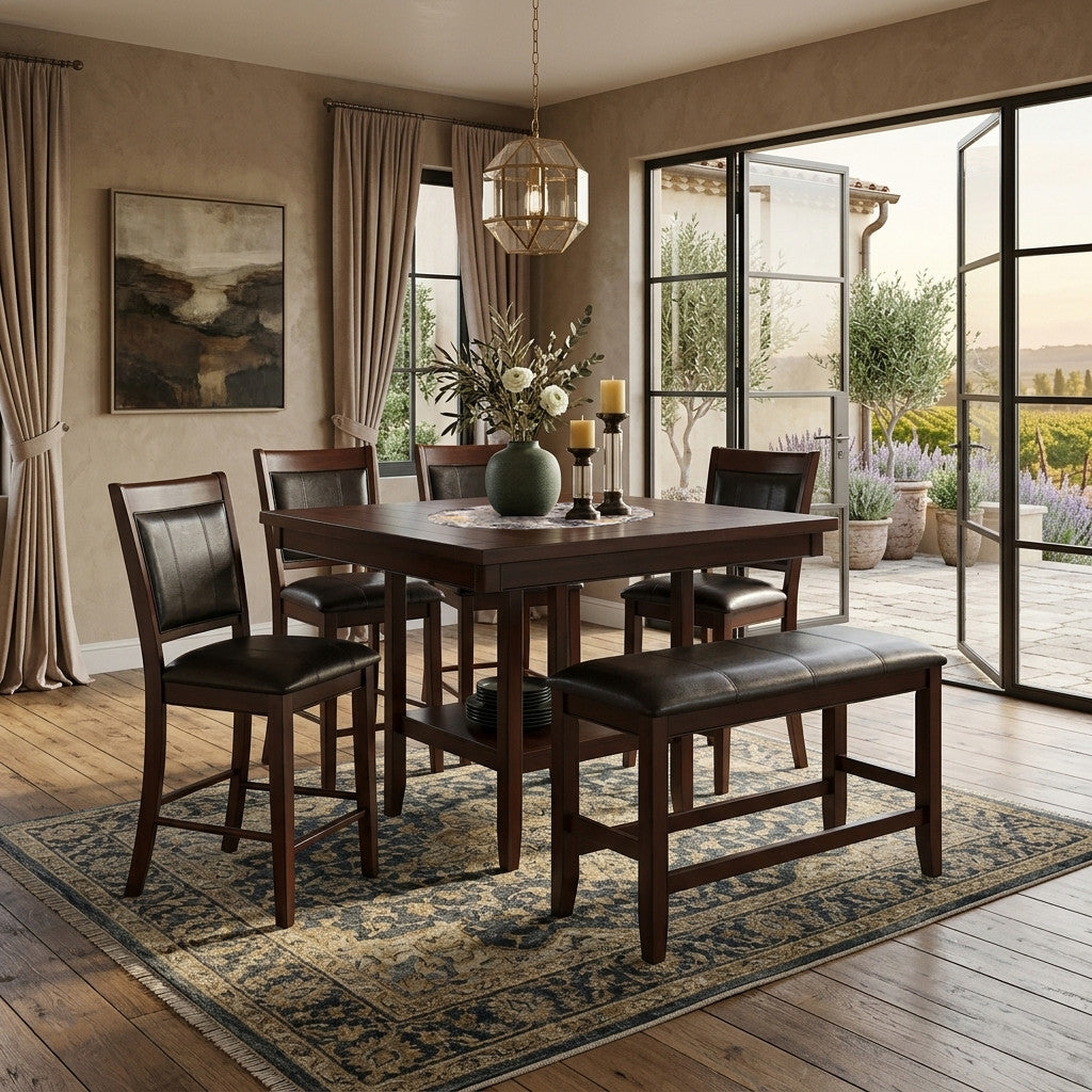 MITCHELL Dark Brown 6 Piece Counter Height Set with Lazy-Susan