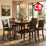 MITCHELL Dark Brown 7 Piece Counter Height Set with Lazy-Susan