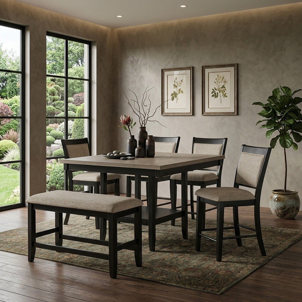 MITCHELL Black & Gray 6 Piece Counter Height Set with Lazy-Susan