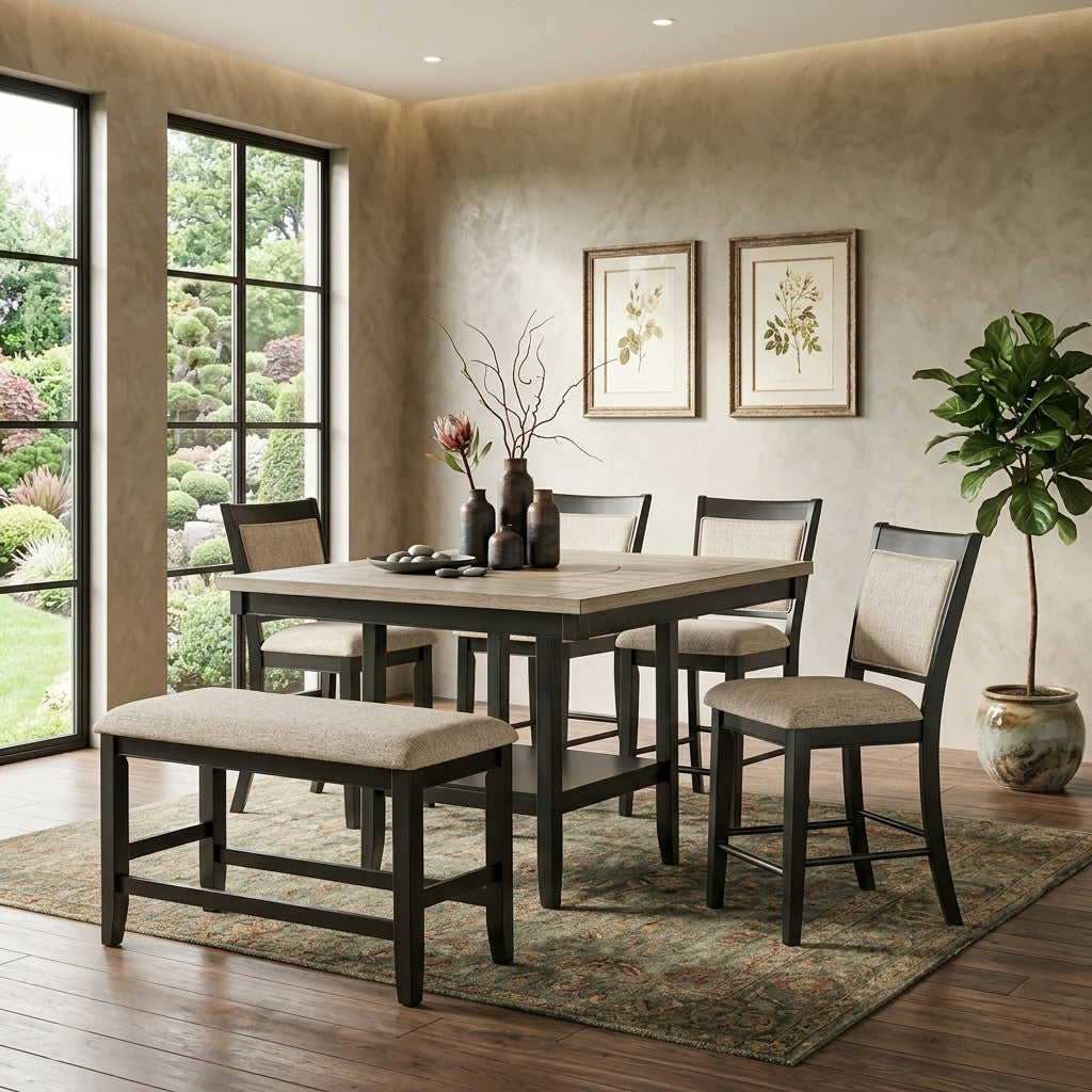 MITCHELL Black & Gray 6 Piece Counter Height Set with Lazy-Susan