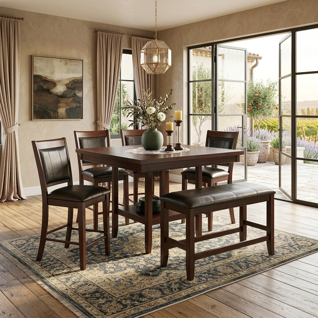 MITCHELL Dark Brown 48" x 48" Counter Height Table with Lazy-Susan