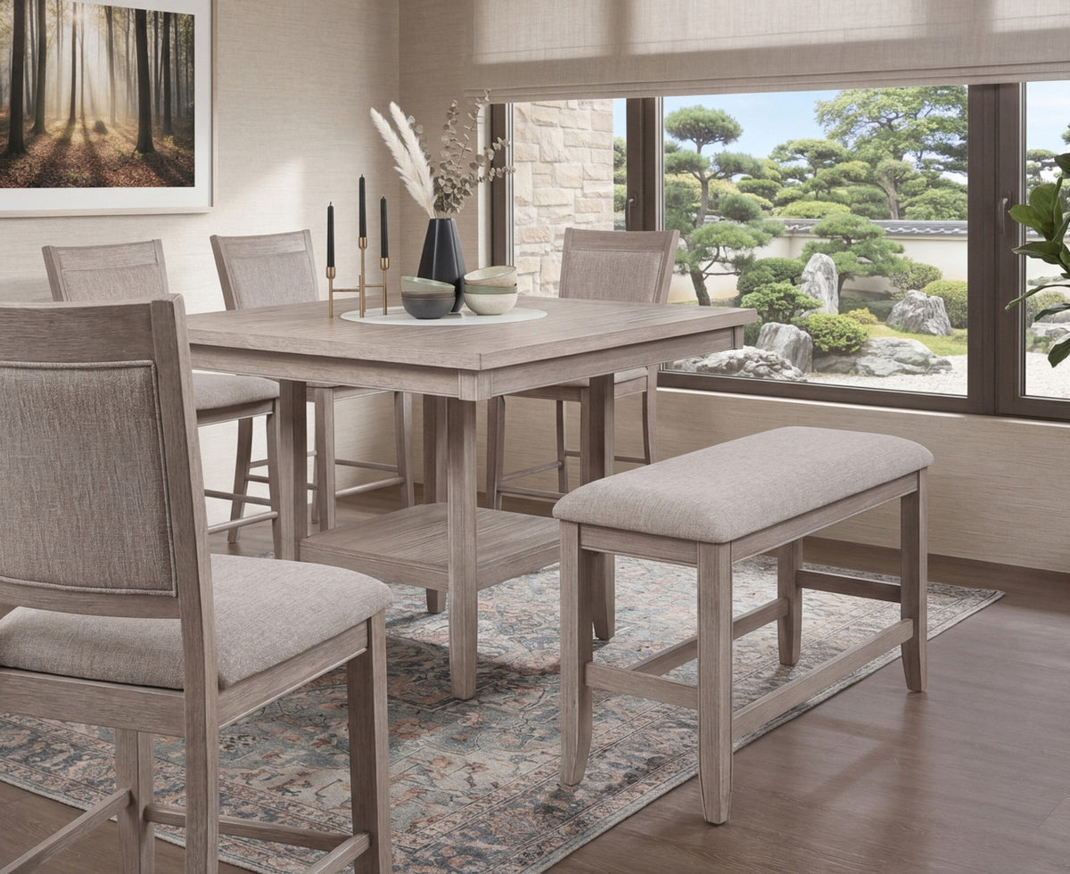 MITCHELL Greige 6 Piece Counter Height Set with Lazy-Susan