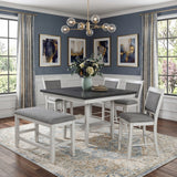 MITCHELL White & Gray 6 Piece Counter Height Set with Lazy-Susan