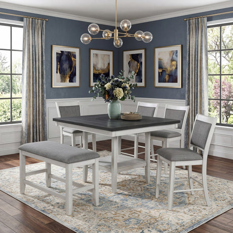 MITCHELL White & Gray 6 Piece Counter Height Set with Lazy-Susan