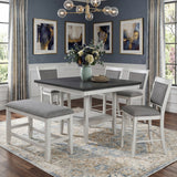 MITCHELL White & Gray 6 Piece Counter Height Set with Lazy-Susan
