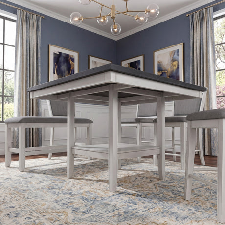 MITCHELL White & Gray 6 Piece Counter Height Set with Lazy-Susan