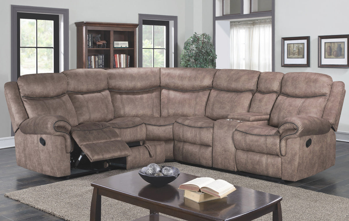 MORGEN Micro-Suede 108" Wide Gliding Reclining Sectional with Pull-Out Drawer
