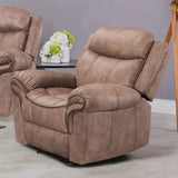 MORGEN Sand Micro-Suede Gliding Reclining Sofa & Loveseat with Pull-Out Drawer