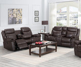 MORGEN Brown Leatherette Gliding Reclining Sofa & Loveseat with Pull-Out Drawer