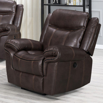 MORGEN Brown Leatherette Gliding Reclining Sofa & Loveseat with Pull-Out Drawer