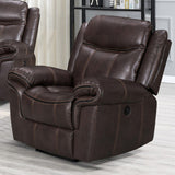 MORGEN Brown Leatherette Gliding Reclining Sofa & Loveseat with Pull-Out Drawer