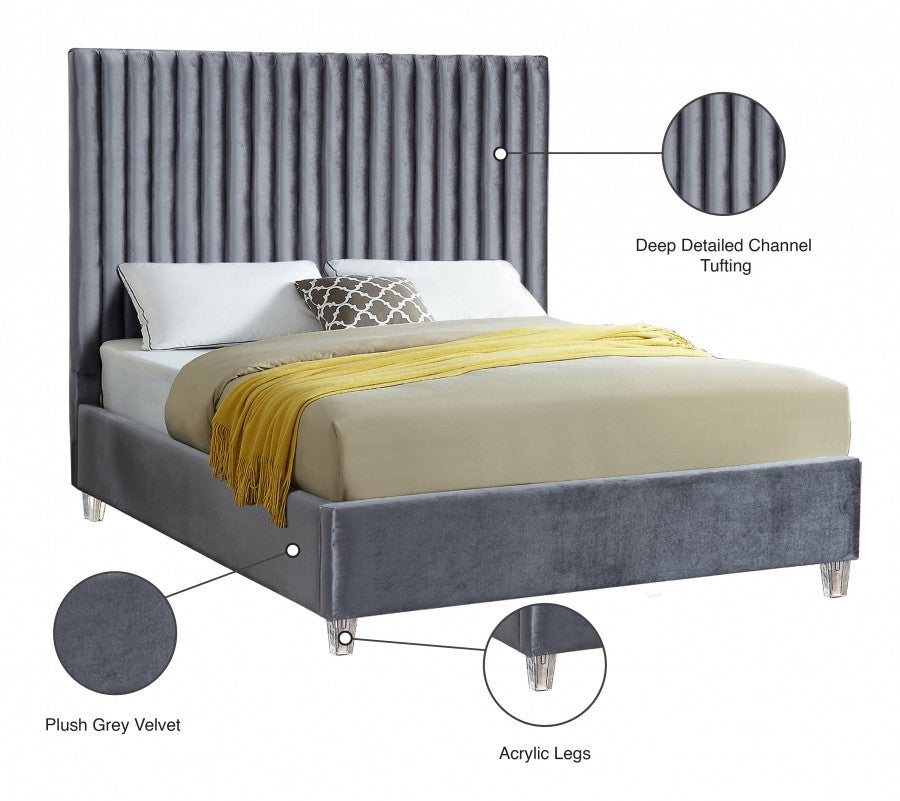 MURITZ Gray Velvet Bed