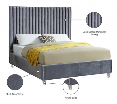 MURITZ Gray Velvet Bed