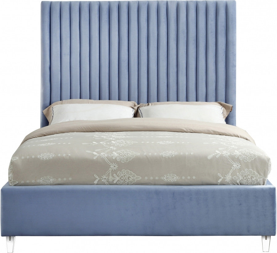 MURITZ Light Blue & Gold Velvet Bed