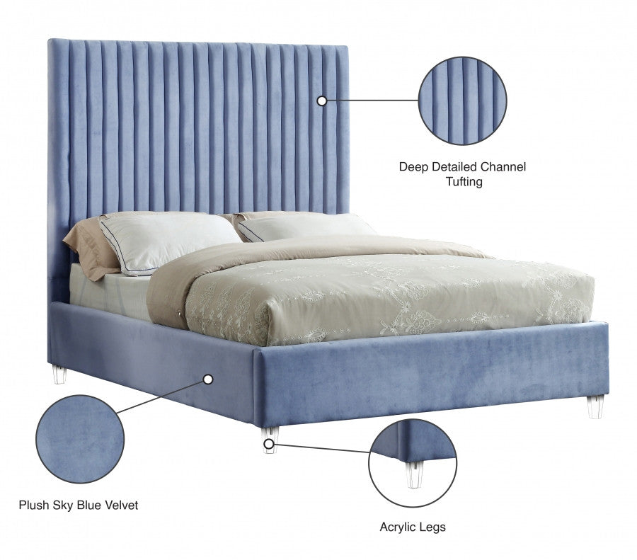 MURITZ Light Blue & Gold Velvet Bed