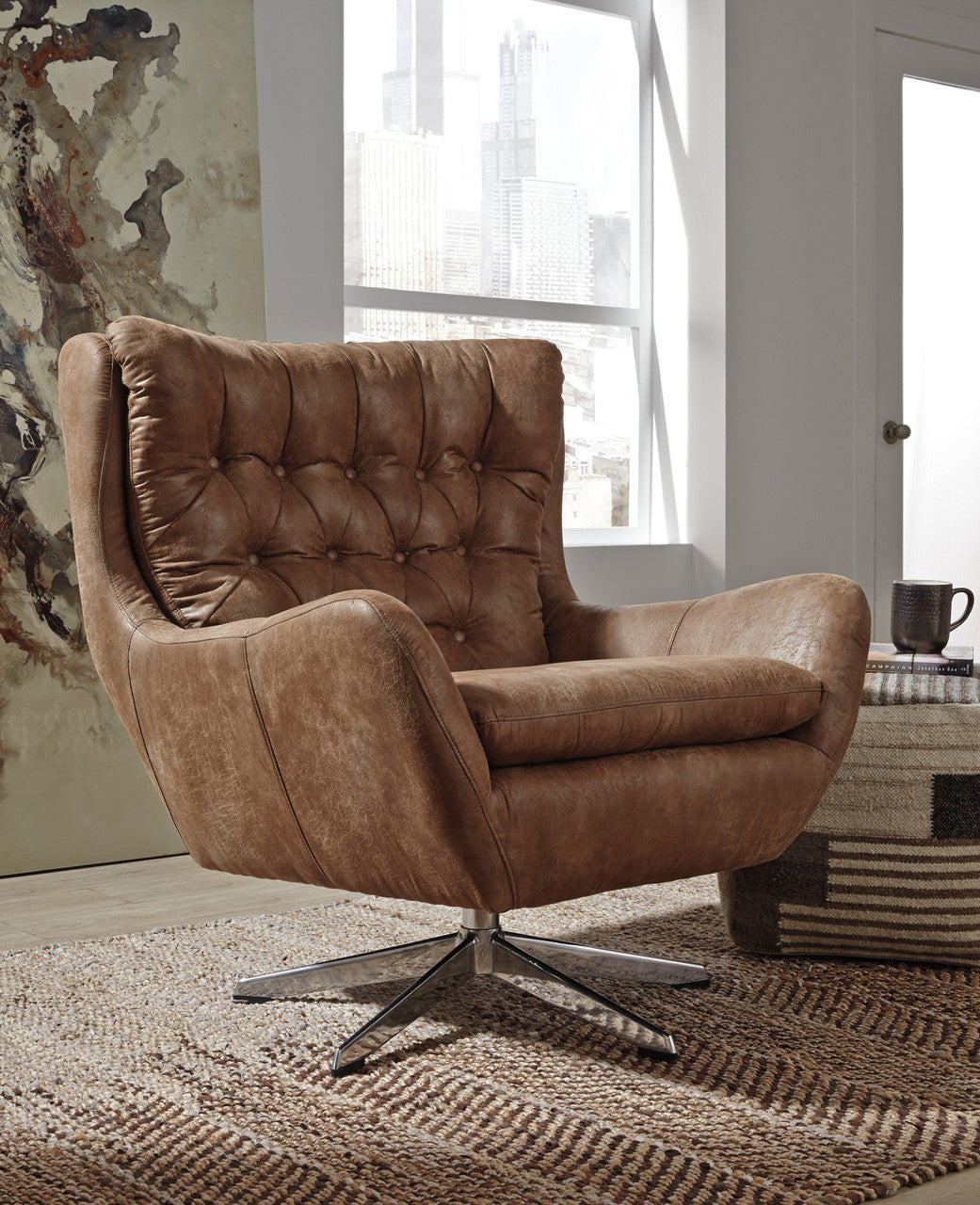 MAE Brown 35" Wide Swivel Chair