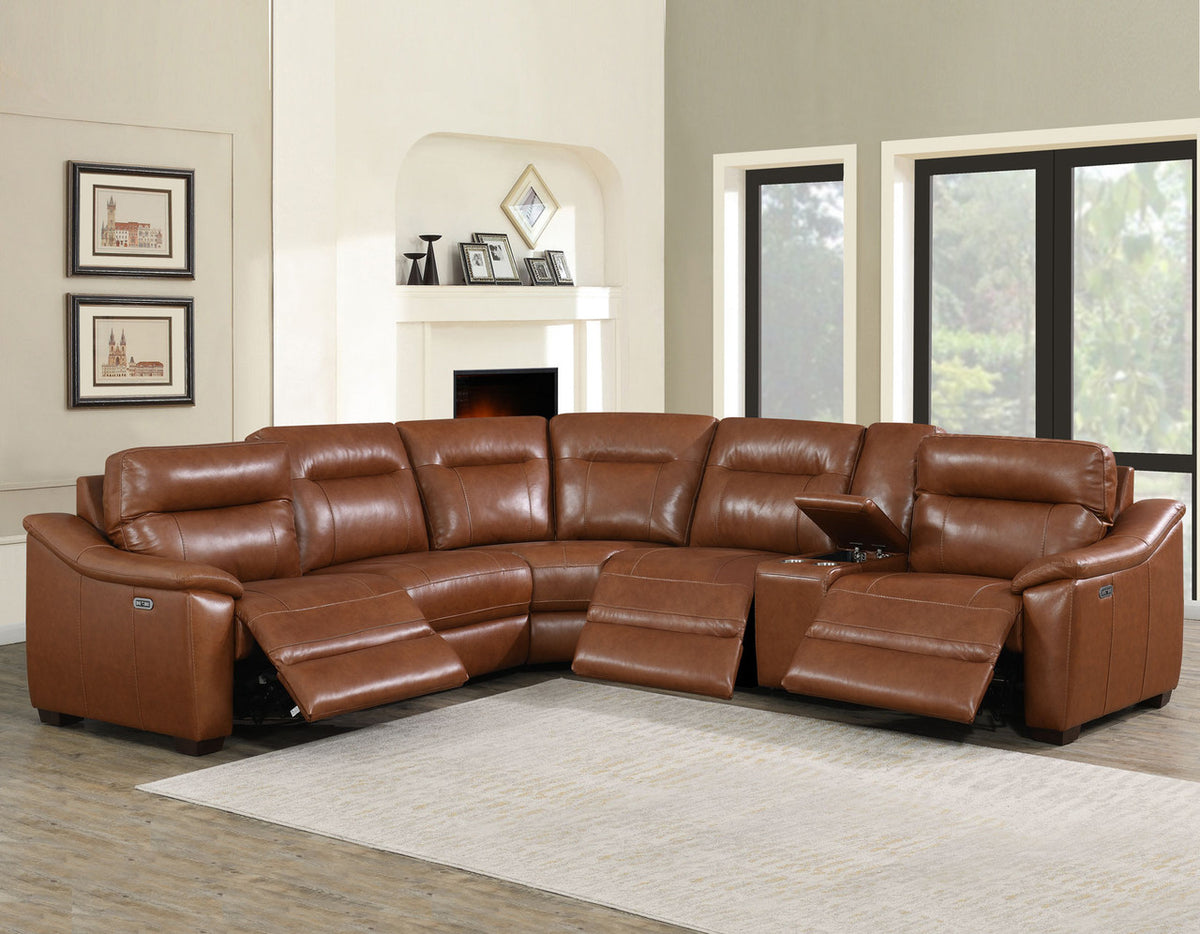 YASIEL Top Grain Leather Power Reclining Sectional with USB