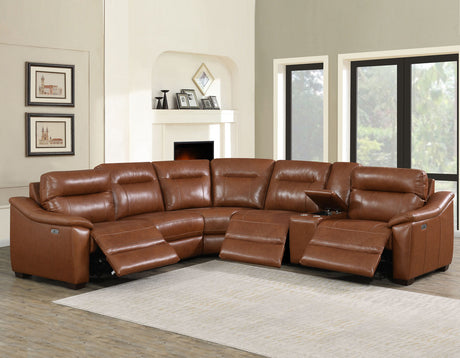 YASIEL Top Grain Leather Power Reclining Sectional with USB